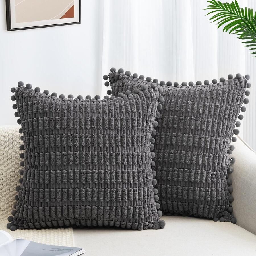 ZWJD Set van 2 kussenhoezen 40 x 40 cm corduroy bankkussens zachte kussenhoes boho kussenhoezen decoratieve kussens moderne kussens decoratie voor bank slaapkamer huis auto decoratie decoratieve kussenhoezen donkergrijs