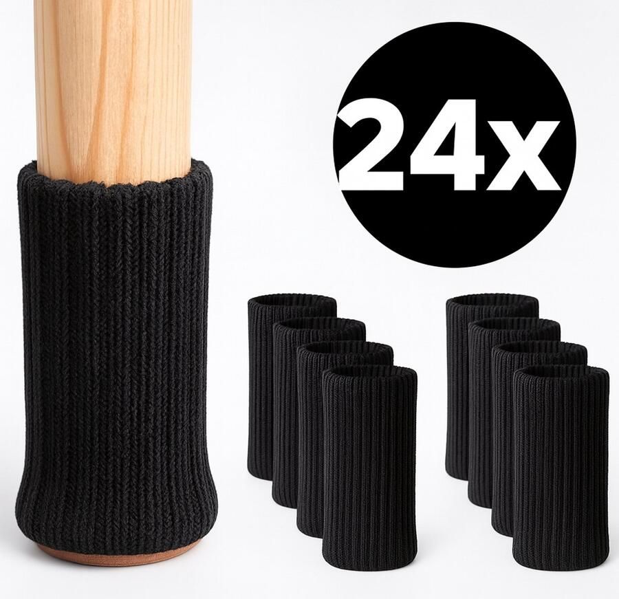EarKings Stoelpoot Beschermers Vloerbeschermer Ø25-50 mm Stoelpootdoppen Stoelpoot sokken 24 stuks Stoeldoppen Meubelviltjes Zwart
