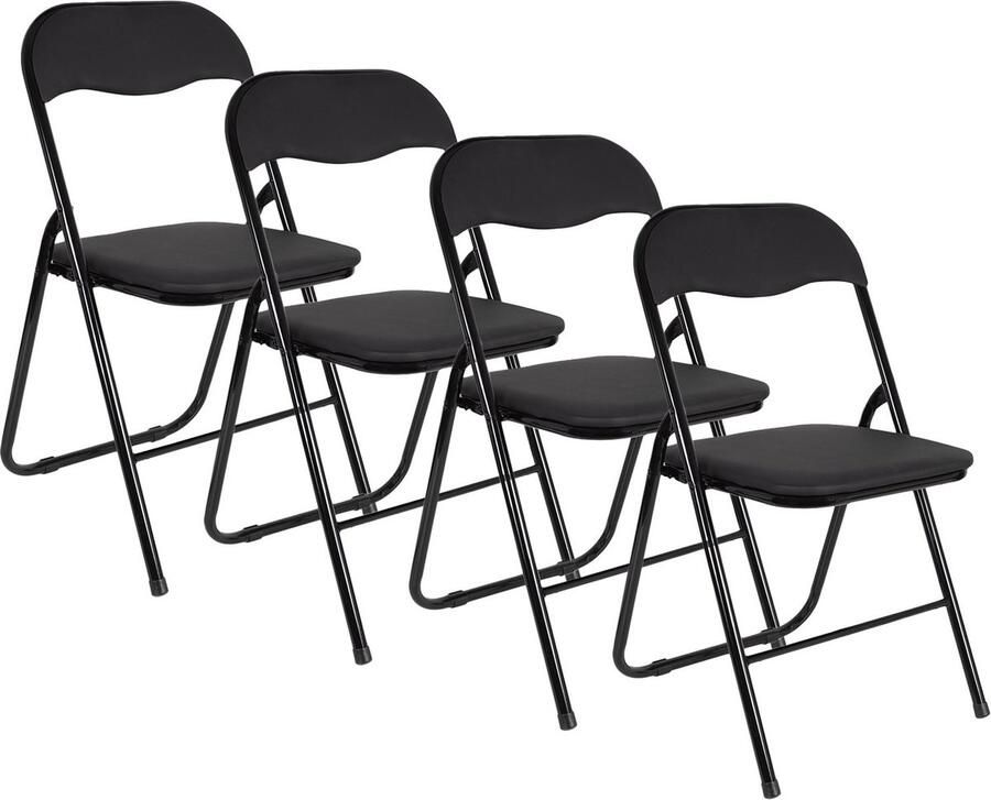 EASTWALL Klapstoel Premium – 4 Stuks – Vouwstoel – Bijzetstoel Binnen – tot 120 kg belastbaar – 43cm zithoogte Staal katoen PVC Zwart