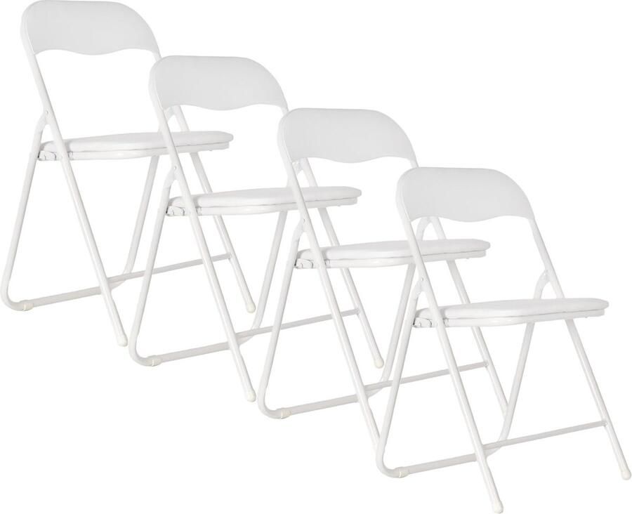 EASTWALL Klapstoel Premium – 4 Stuks – Vouwstoel – Bijzetstoel Binnen – tot 90kg belastbaar – 43cm zithoogte Staal katoen PVC Wit