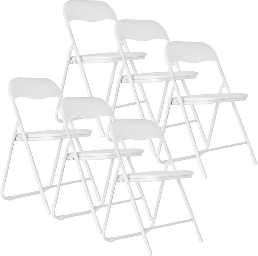 EASTWALL Klapstoel Premium – 6 Stuks – Vouwstoel – Bijzetstoel Binnen – tot 90kg belastbaar – 43cm zithoogte Staal katoen PVC Wit