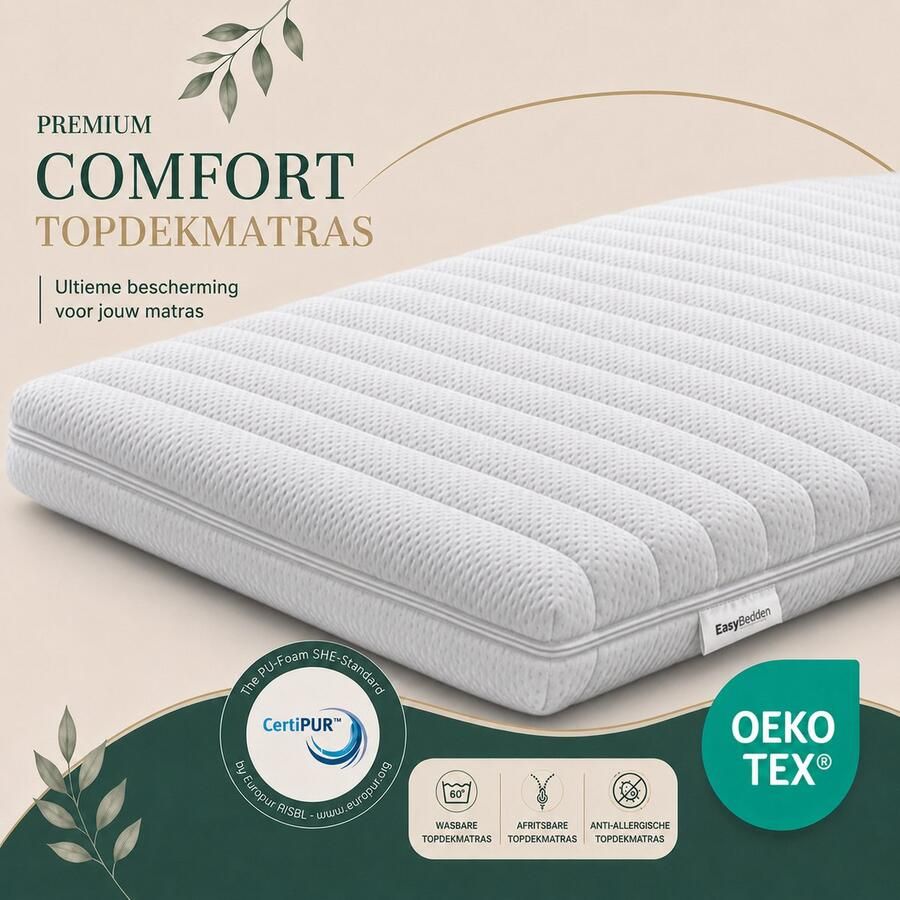 Easy Bedden Hotel Topper XXL HR55 Hybrid Koudschuim 120x200 circa 9 cm Medium Topmatras Topdekmatras Premium Bamboe Tijk Oeko-Tex CertiPUR Gratis Levering