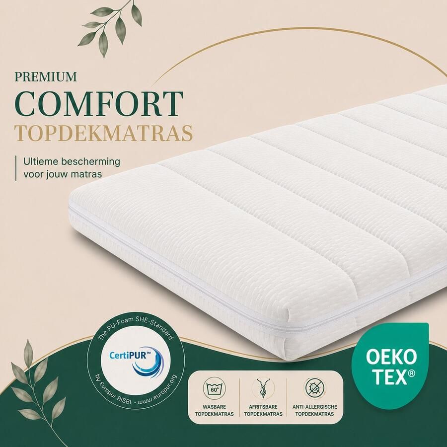 Easy Bedden Topmatras 200x210 Topper Matras HR Koudschuim Hybrid Topdekmatras circa 7 cm Afritsbaar Wasbaar Tijk Orthopedisch Purschuim Anti-allergisch Topper Hotel XL Anti Bacterieel