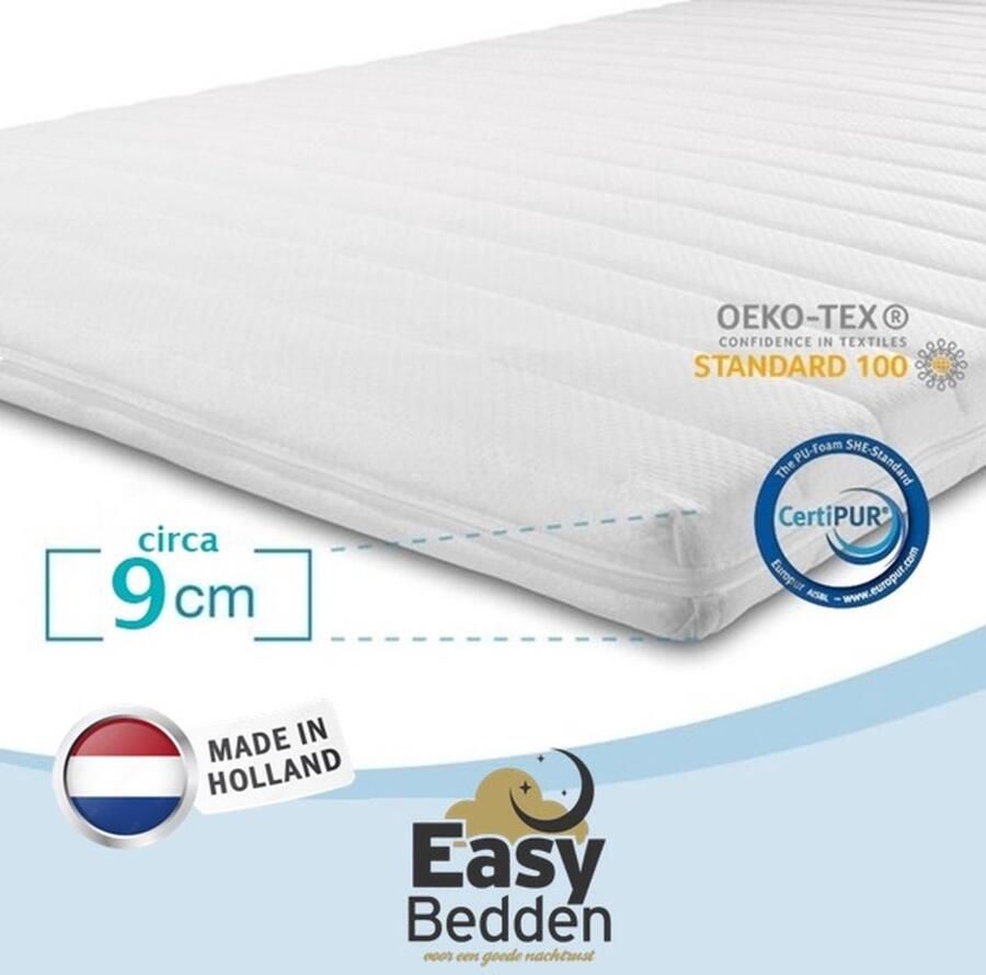 Sleepie Comfort Topmatras 70x200 Topper HR Koudschuim Medium hardheid Hybrid Topdekmatras circa 9 cm Afritsbaar Wasbaar Tijk Orthopedisch Anti-allergisch Topper Hotel XL Anti Bacterieel CertiPUR en Okoetex gecertificeerd