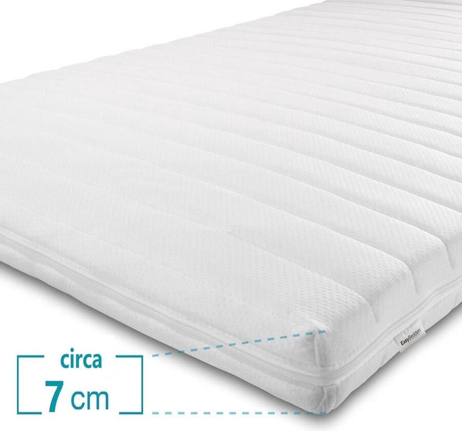 Easy Bedden Topmatras 70x200 Topper HR Koudschuim Medium hardheid Hybrid Topdekmatras circa 7 cm Afritsbaar Wasbaar Tijk Orthopedisch Anti-allergisch Topper Hotel XL Anti Bacterieel CertiPUR en Okoetex gecertificeerd