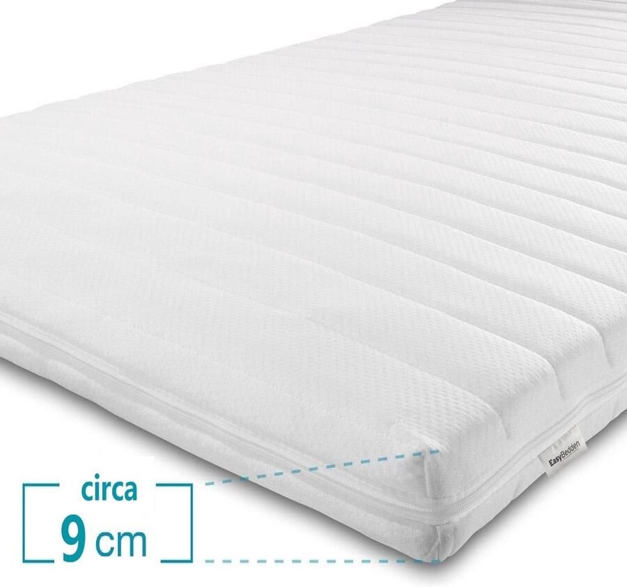 Easy Bedden Topmatras 70x200 Topper HR Koudschuim Medium hardheid Hybrid Topdekmatras circa 9 cm Afritsbaar Wasbaar Tijk Orthopedisch Anti-allergisch Topper Hotel XL Anti Bacterieel CertiPUR en Okoetex gecertificeerd