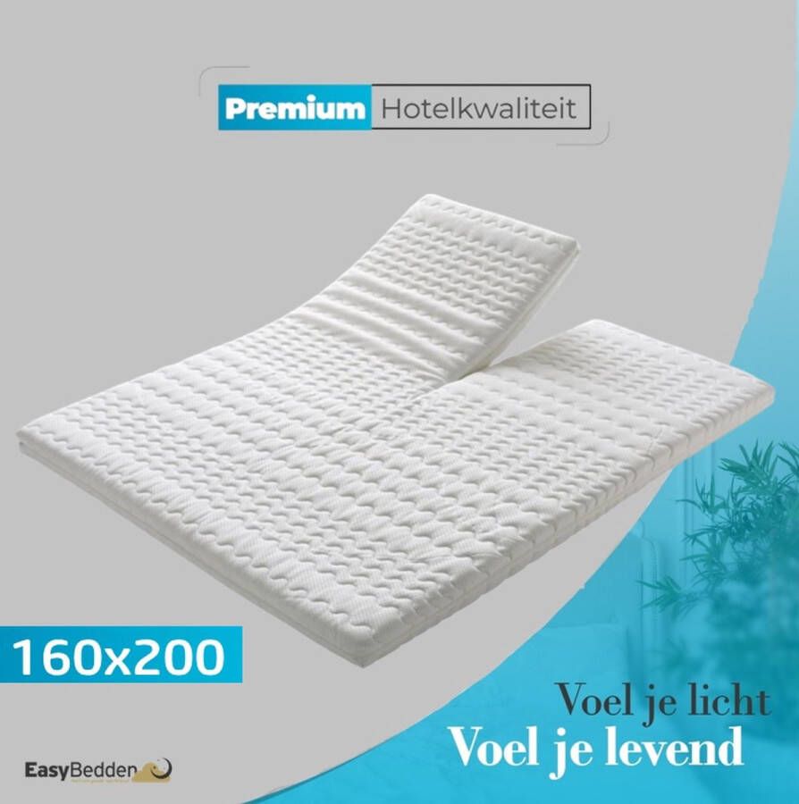 Easy Bedden SPLIT Topper matras 160x200 – Topdekmatras HR45 Koudschuim – Antibacterieel Orthopedisch Verantwoord 4 Seizoenen Premium Wasbare Afritsbare Hoes circa 9 cm dik