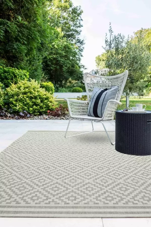 Easy living Patio-11-Diamond-Grey Vloerkleed 160x230 Rechthoek Buiten Laagpolig Tapijt Landelijk Grijs Wit - Foto 2