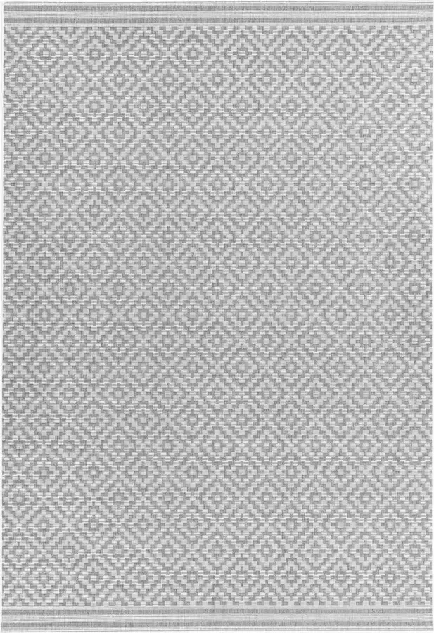 Easy living Patio-11-Diamond-Grey Vloerkleed 160x230 Rechthoek Buiten Laagpolig Tapijt Landelijk Grijs Wit