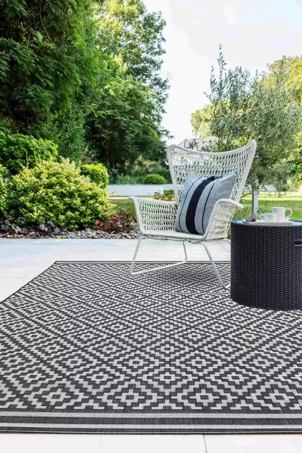 Easy living Patio-Diamond-Mono Vloerkleed 200x290 Rechthoek Buiten Laagpolig Tapijt Landelijk Zwart_wit - Foto 3