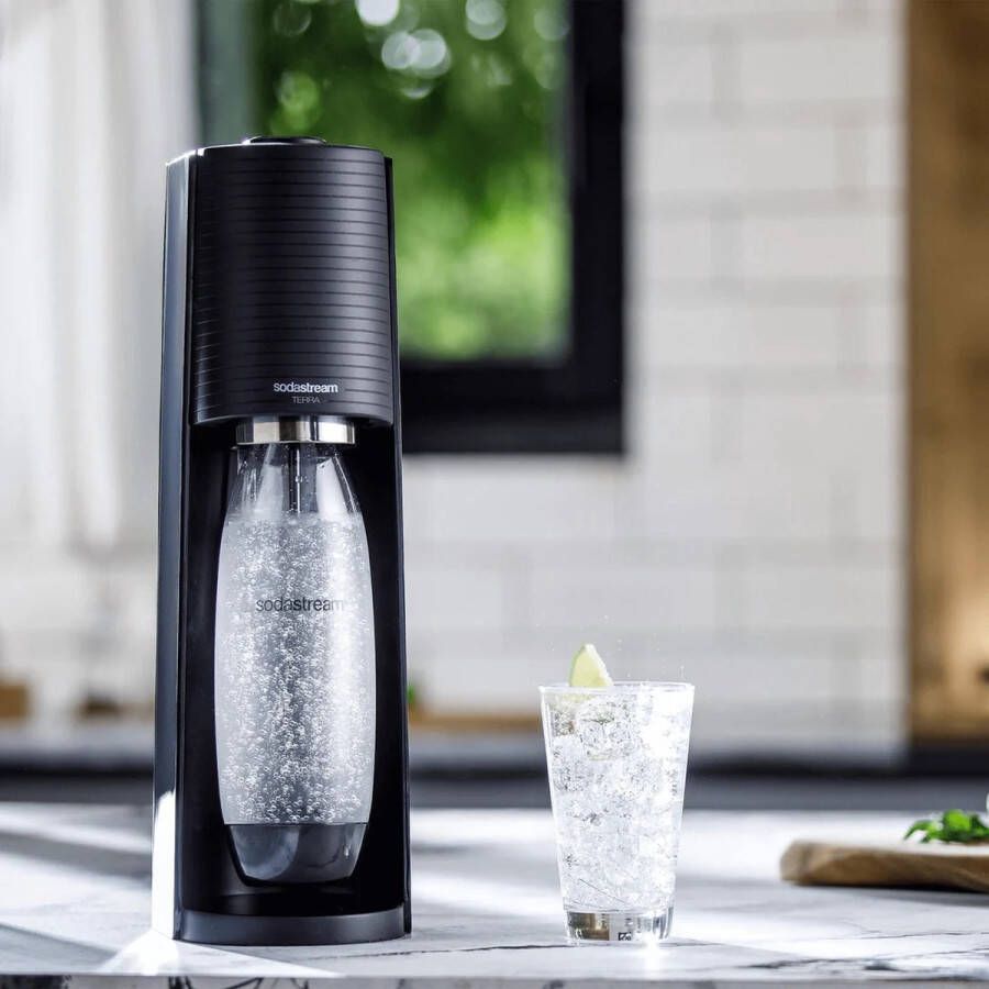 EasyFold Sodastream Bruiswatertoestel Incl drinkfles Sparkling water Koolzuurcilinder Gezondwater Waterfilter Quick connect Modern Zwart Bruiswater