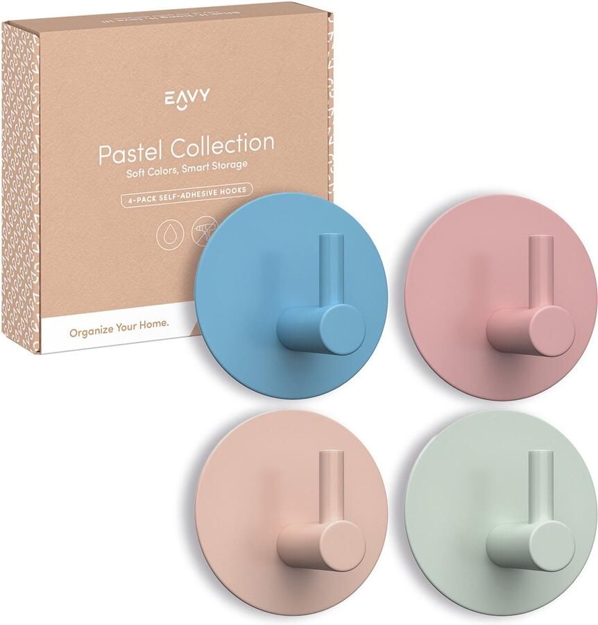 Eavy Kinderkapstok haakjes Zelfklevende handdoekhaakjes Kapstok Kind Pastel Rond RVS 4 stuks