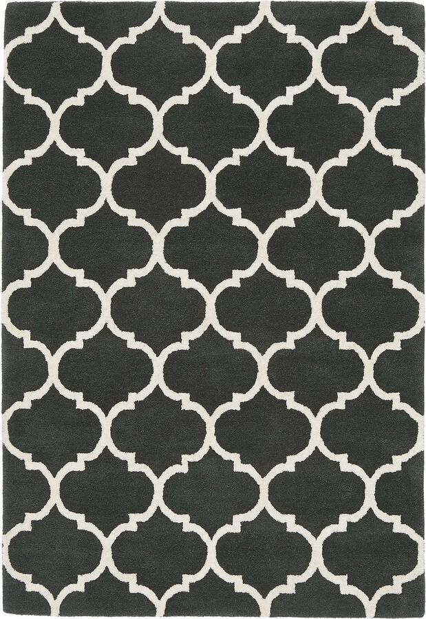 Eazy Living Easy Living Albany-Ogee-Charcoal Vloerkleed 160x230 Rechthoek Laagpolig Tapijt Klassiek Zwart_wit