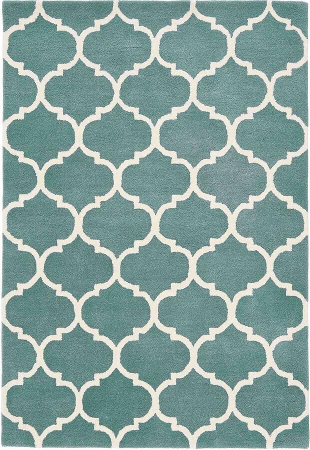 Eazy Living Easy Living Albany-Ogee-Duck-Egg Vloerkleed 160x230 Rechthoek Laagpolig Tapijt Klassiek Blauw Wit
