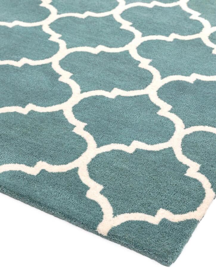 Eazy Living Easy Living Albany-Ogee-Duck-Egg Vloerkleed 160x230 Rechthoek Laagpolig Tapijt Klassiek Blauw Wit