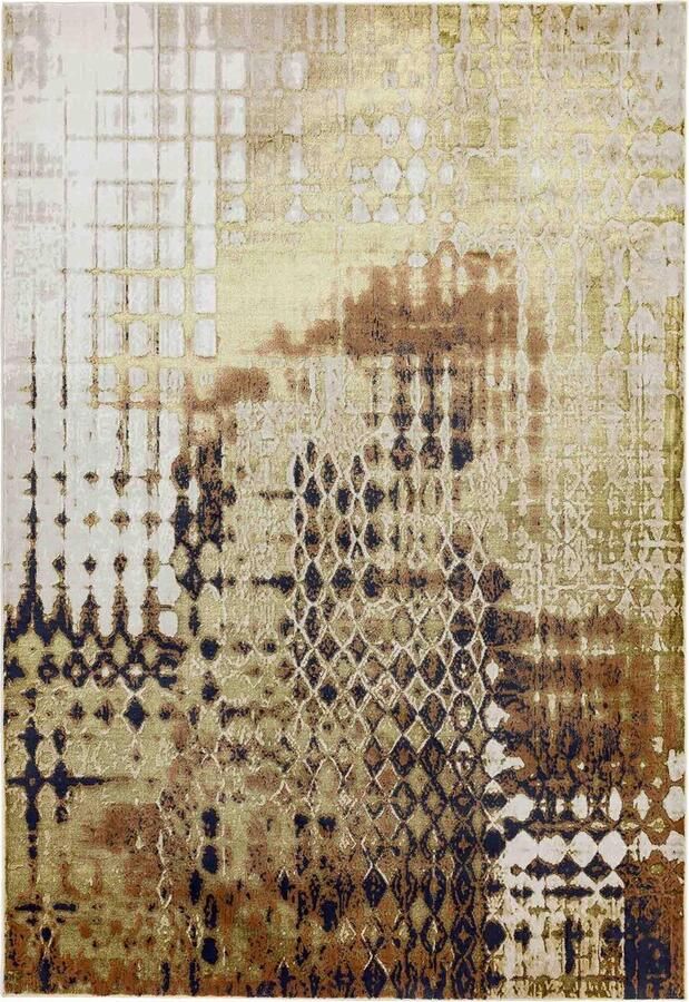 Eazy Living Easy Living Aurora-Diamond Vloerkleed 160x230 Rechthoek Laagpolig Tapijt Industrieel Bruin Goud