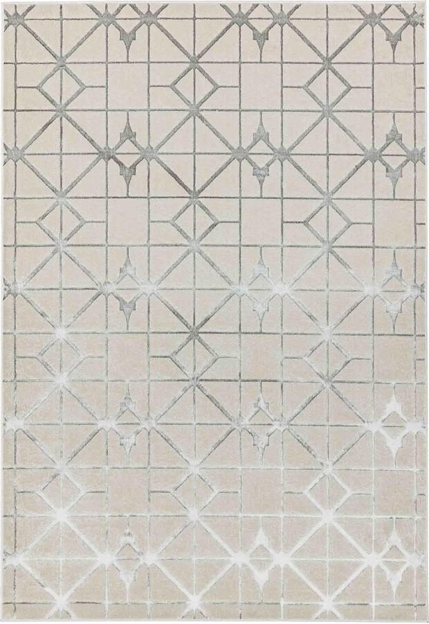 Eazy Living Easy Living Aurora-Lattice Vloerkleed 160x230 Rechthoek Laagpolig Tapijt Klassiek Beige Zilver