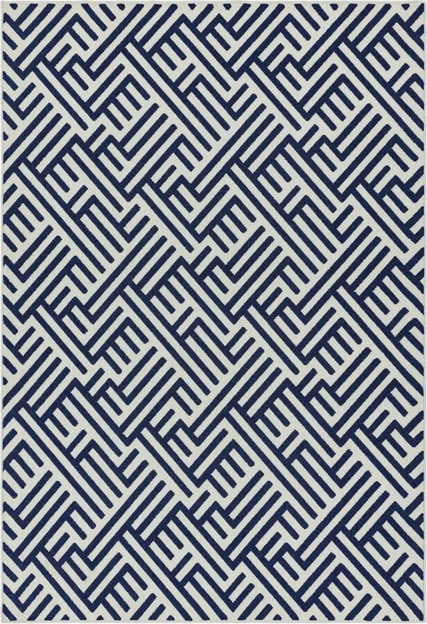 Eazy Living Easy Living Easy Living Antibes Blue White Linear Vloerkleed 160x230 Rechthoek Buiten Laagpolig Structuur Tapijt Modern Blauw Wit