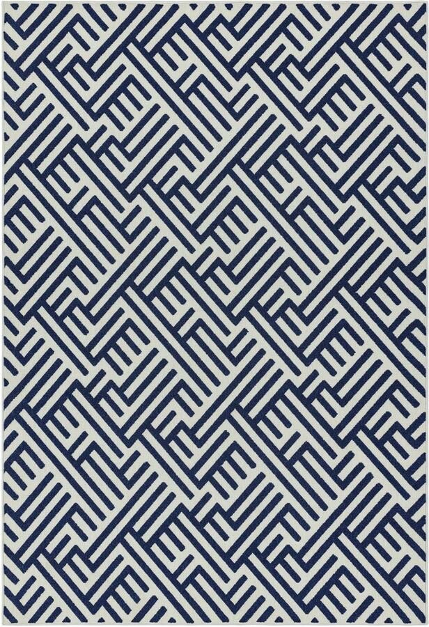 Eazy Living Easy Living Easy Living Antibes Blue White Linear Vloerkleed 160x230 Rechthoek Buiten Laagpolig Structuur Tapijt Modern Blauw Wit