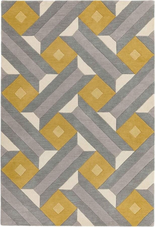 Eazy Living Easy Living Reef-Motif-Ochre-Grey Vloerkleed 160x230 Rechthoek Laagpolig Tapijt Modern Geel Grijs