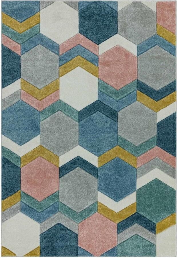 Eazy Living Easy Living Sketch-Hexagon-Multi Vloerkleed 160x230 Rechthoek Laagpolig Tapijt Modern Meerkleurig