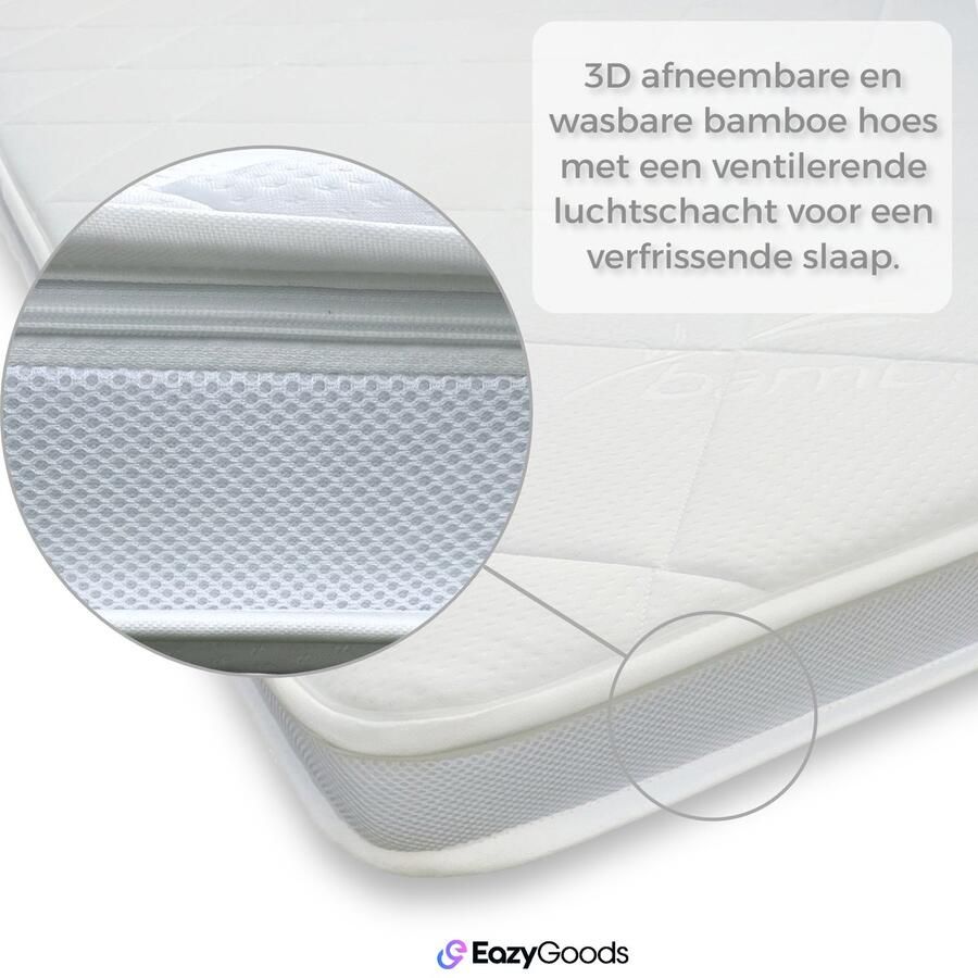 EazyGoods Koudschuim topper matras 160 x 200 x11 cm 3D Luxe wasbare bamboe hoes topdekmatras