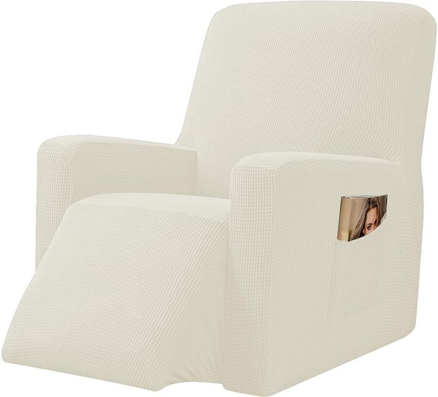 EBETA E Jacquard fauteuilhoes fauteuilbeschermer stretchhoes voor relaxfauteuils compleet elastische hoes voor tv-fauteuils ligstoelen (crèmekleur)