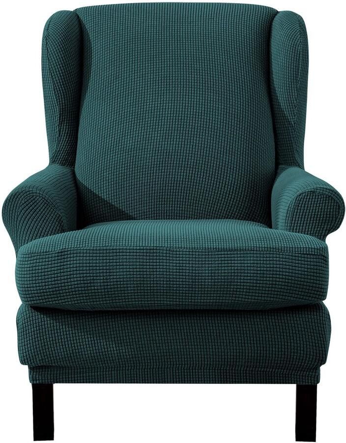 EBETA Jacquard vleugelstoelhoes 2-delige fauteuilhoezen elastische bankarmleuninghoezen beschermhoezen voor leesstoelen relaxstoelen met stoelhoes (olijfgroen)