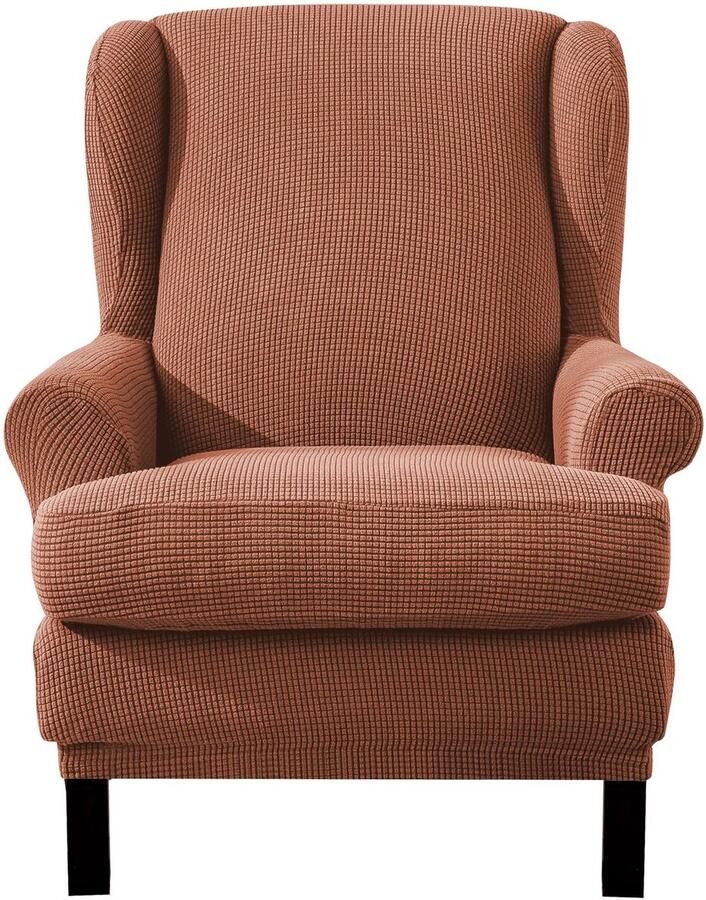 EBETA Jacquard vleugelstoelhoes 2-delige fauteuilhoezen elastische bankarmleuninghoezen beschermhoezen voor leesstoelen relaxstoelen met stoelhoes (koraalrood)