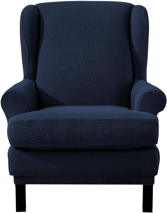 EBETA Jacquard vleugelstoelhoes 2-delige fauteuilhoezen elastische bankarmleuninghoezen beschermhoezen voor leesstoelen relaxstoelen met stoelhoes (diepblauw)