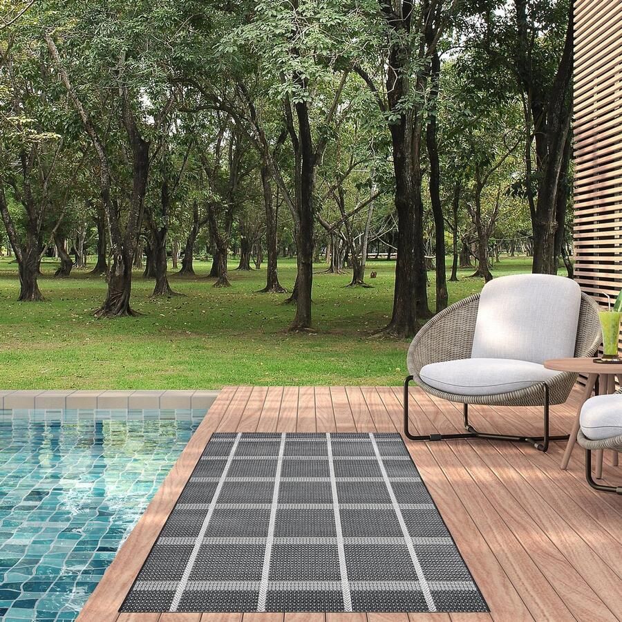 ECarpet Vloerkleed POGO EC2001 Antraciet platgewoven voor BINNEN & BUITEN 120cm x 180cm