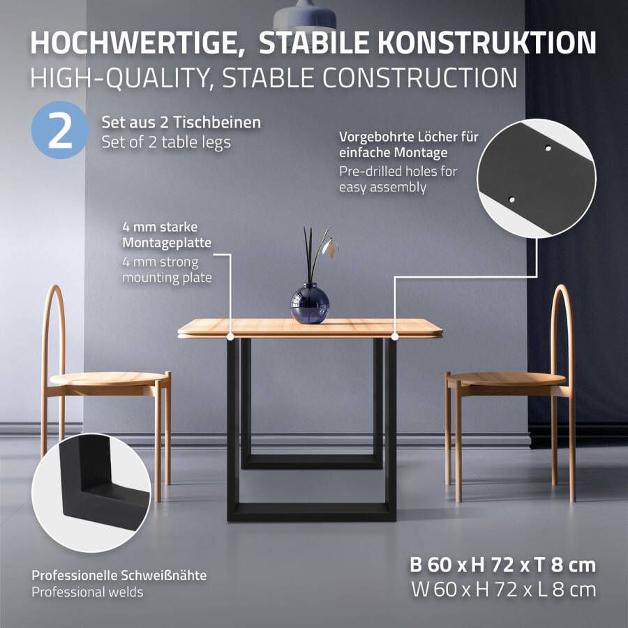 ECD Germany 2 stuks tafelpoten 70 x 72 cm zwart gepoedercoat staal - Foto 2