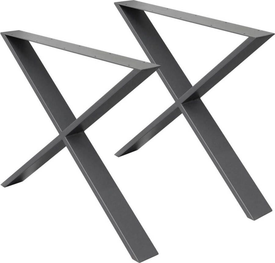 Ecd germany 2x tafellopers X-Design 60x72 cm antraciet gepoedercoat staal industrieel ontwerp metalen tafelframe voor eettafel en bureau