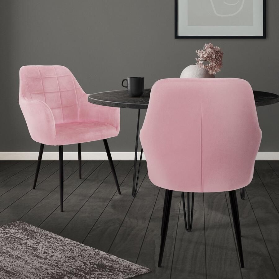 Ecd germany Eetkamerstoel set van 2 met rugleuning en armleuningen donkergrijs Keukenstoel met microvezel fluwelen bekleding - Foto 5