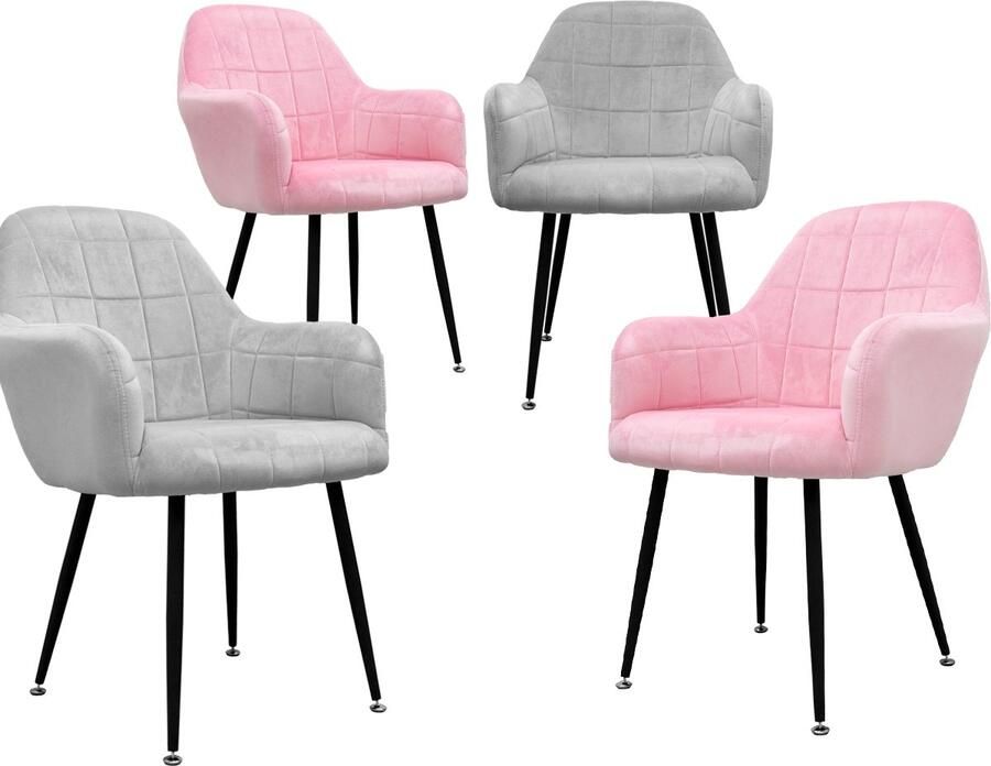 Ecd germany Eetkamerstoel set van 2 met rugleuning en armleuningen donkergrijs Keukenstoel met microvezel fluwelen bekleding - Foto 9