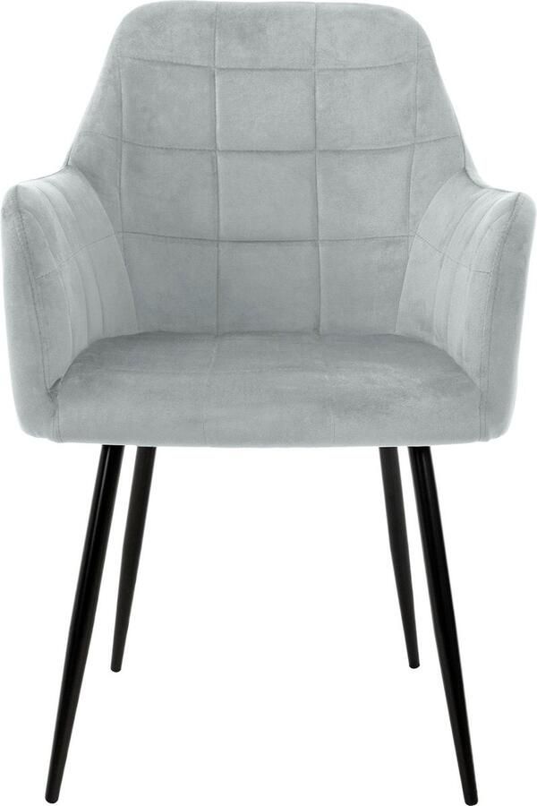 Ecd germany Eetkamerstoel set van 8 met rugleuning en armleuningen Grijze keukenstoel met microvezel fluwelen hoes