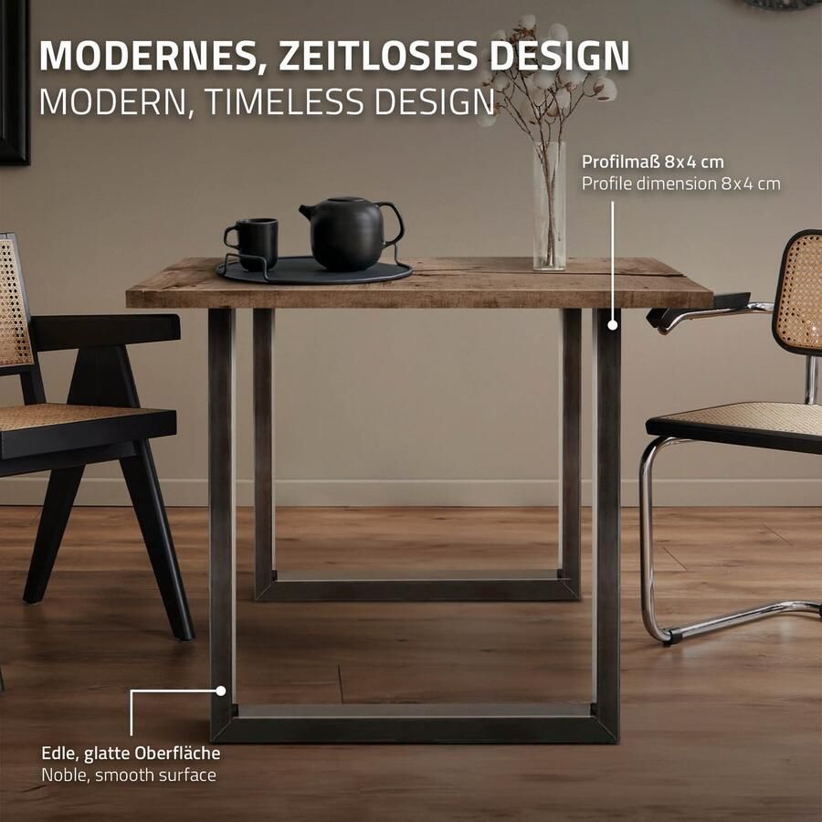 Ecd germany 2x DIY tafelpoten tafellopers van vierkante profielen 60x72 cm donkergrijs gepoedercoat staal industrieel ontwerp metalen tafelframe - Foto 5