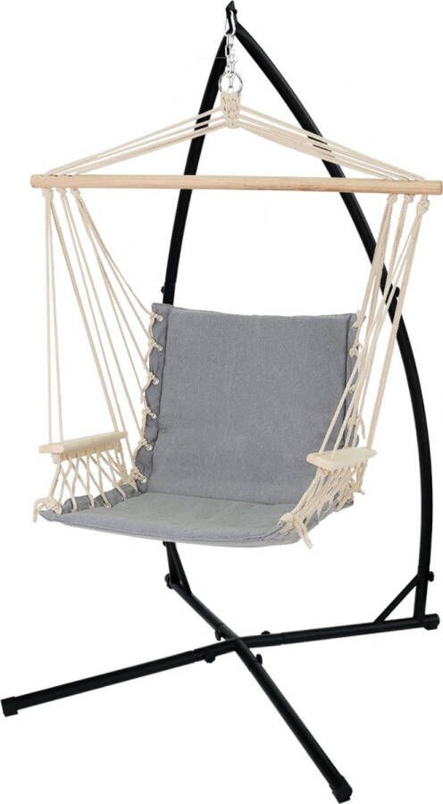 ECD Germany Hangstoel grijs met zitkussen gemaakt van katoen en hardhout belastbaar tot 120kg - Foto 1