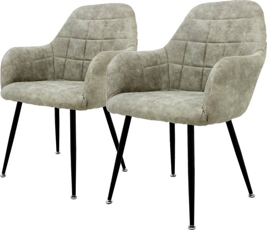 Ecd germany Eetkamerstoel set van 6 met rugleuning en armleuningen Olijf keukenstoel met kunstlederen bekleding