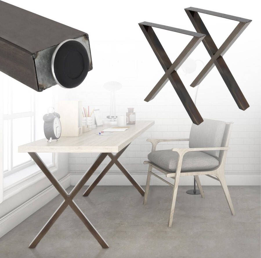 ECD Germany Set van 2 tafelpoten A-Design antraciet 60x73 cm gemaakt van staal - Foto 2