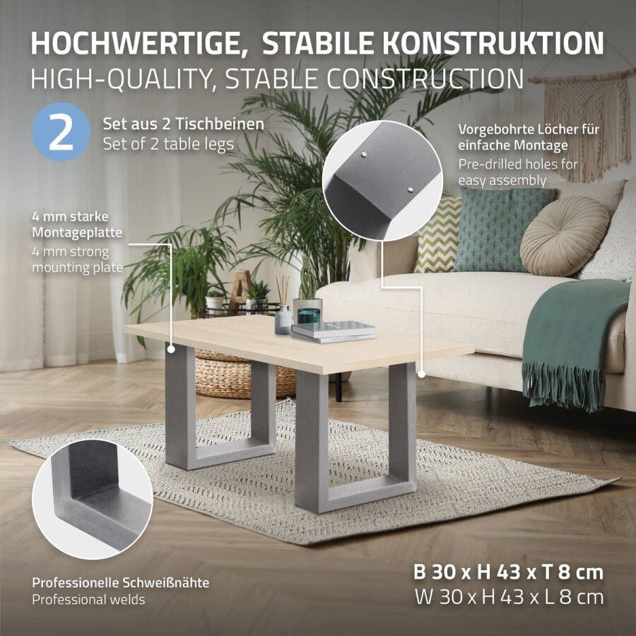 ECD Germany Set van 2 tafelpoten grijs 40x43 cm gepoedercoat staal - Foto 5