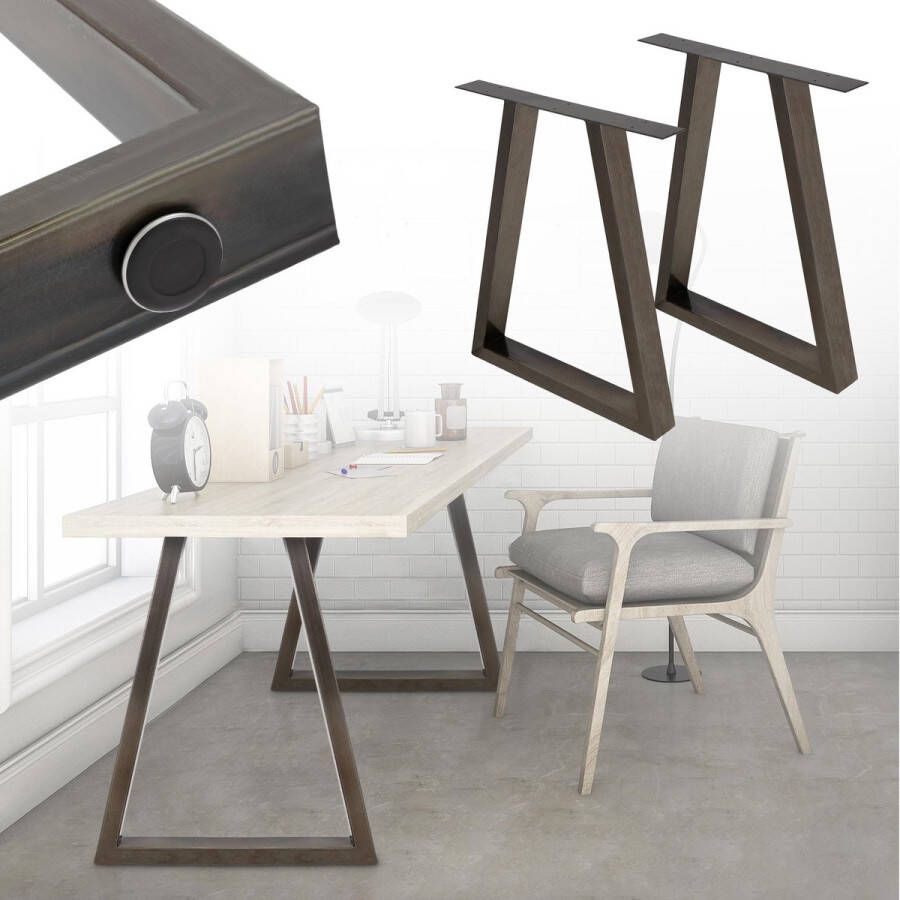 ECD Germany Set van 2 Trapeziumvormige design tafelpoten antraciet 60x72 cm gemaakt van staal - Foto 2