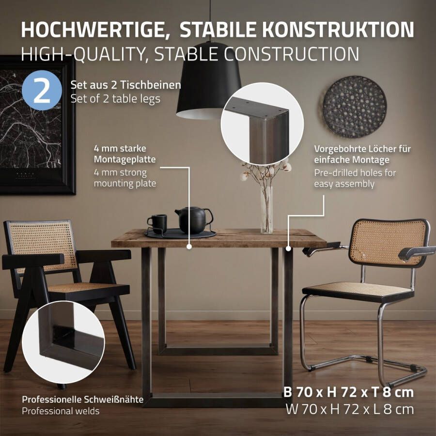 ECD Germany Set van 2 vierkante tafelpoten antraciet 70x72 cm gemaakt van staal - Foto 3