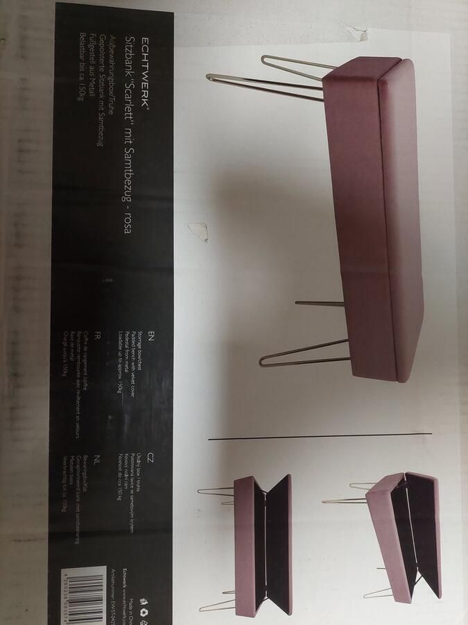 Echtwerk Zitbank Scarlett stoffen aardebank met fluwelen bekleding opbergkist Rechthoekig make-up bank met opbergruimte opbergbank met metalen poten 75 x 30 x 41 5 cm polyester mix roze