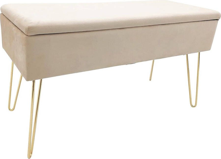 Echtwerk Scarlet Zitbank gestoffeerde bank met fluwelen bekleding opbergkist rechthoekig make-upbank met opbergruimte metalen poten crème 75 x 30 x 41 5 cm polyestermix 75 x 30 x 42 cm