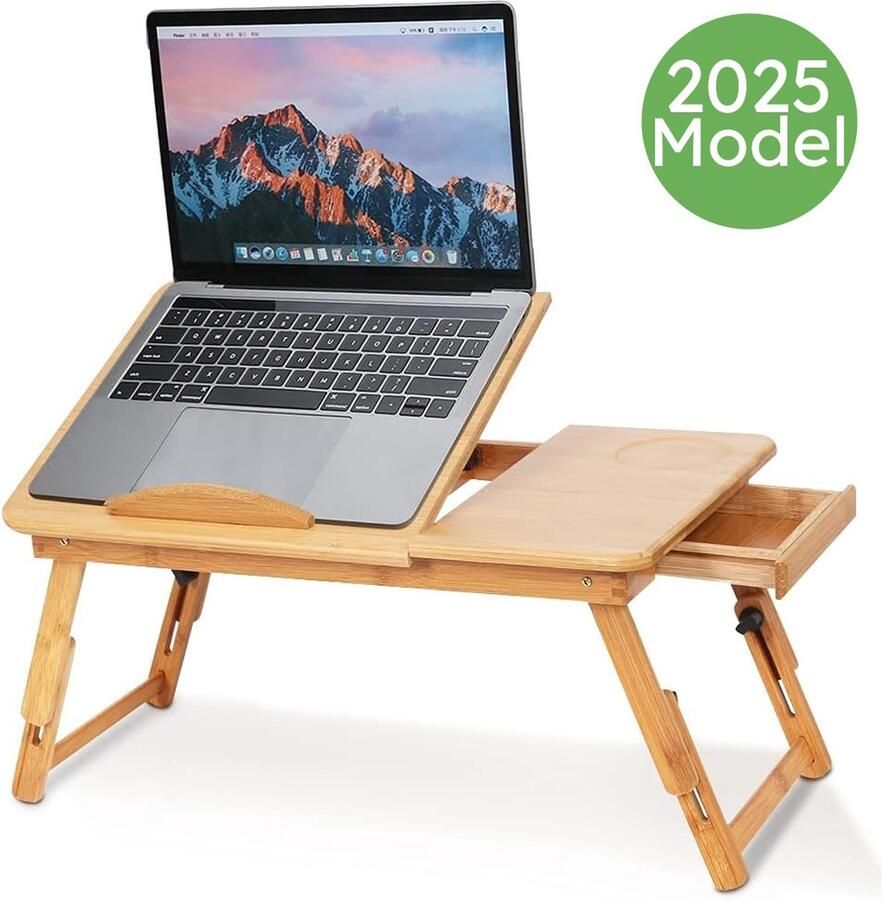 EcoHaven Laptoptafel bamboe – Verstelbare laptop standaard hout – Laptophouder – Bedtafel – Laptoptafel bijzettafel