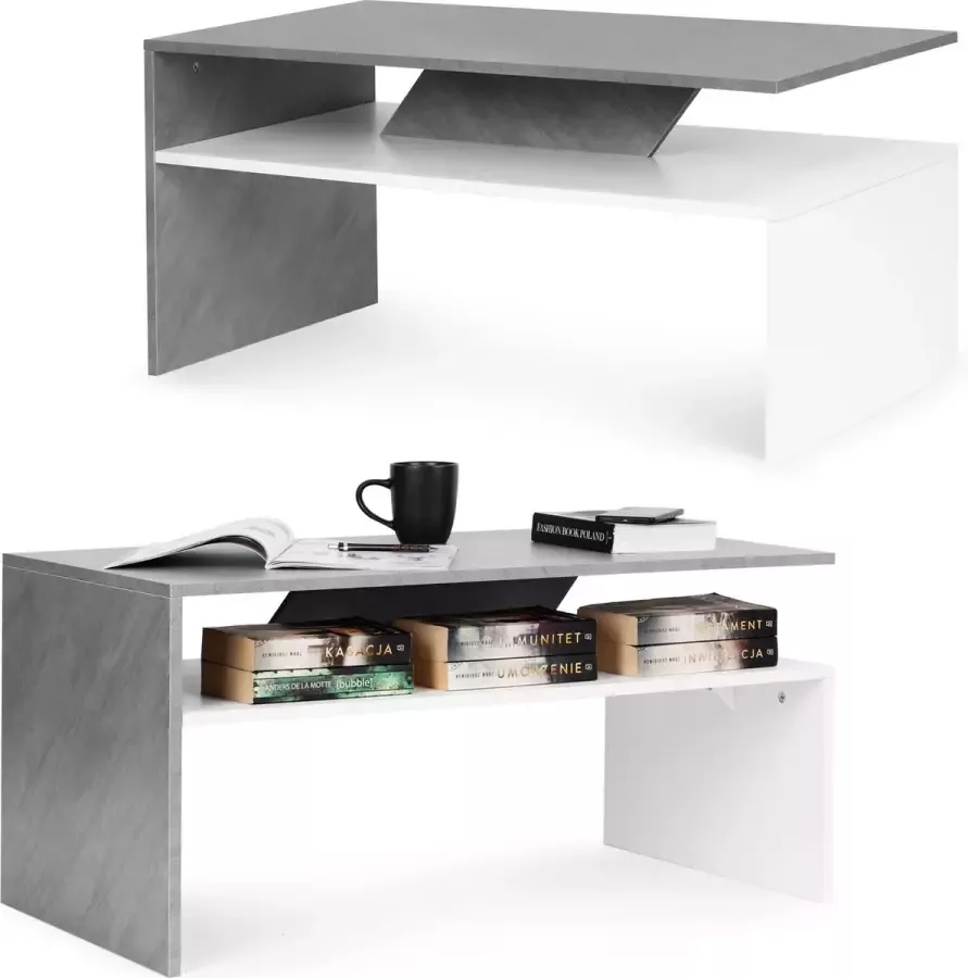 ECOTOYS Salontafel rechthoek 90x50x45cm modern design grijs wit