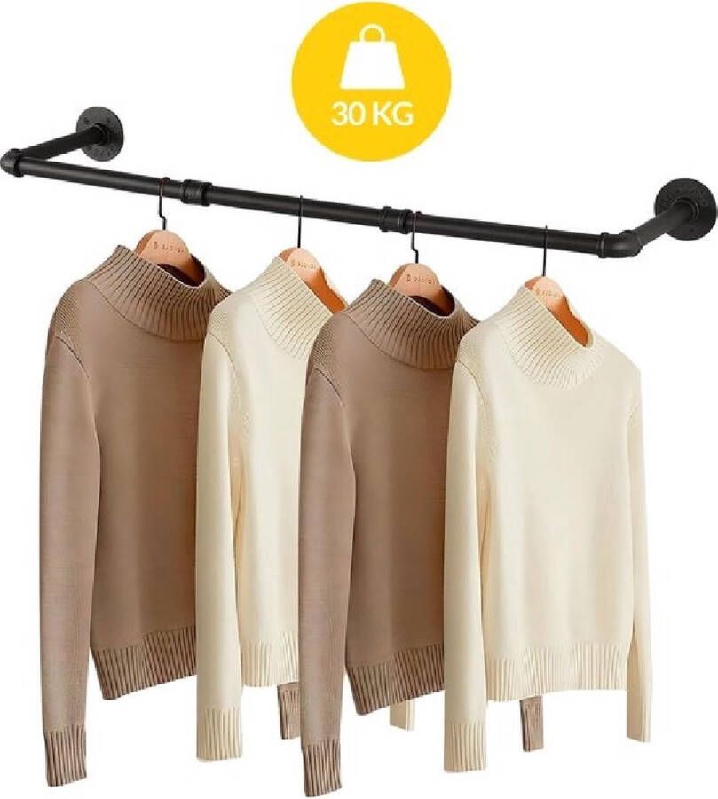 Edmondo hoogwaardige kledingstang voor aan de muur Kledingrek Garderobeset Garderobestang Matzwart Stalen Kledingroede – Kleding stang Hangrek Garderobe Stang 108 x 23.6 x 8 5 CM – Zwart