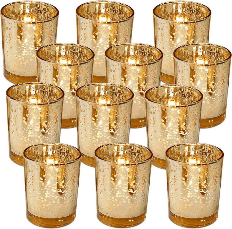 Eenzebra Gouden glazen theelichthouder set van 12 gevlekte ster licht theelicht glazen lantaarn ronde hoge kwaliteit glas bruiloft decoratie voor bruiloft feest kerst tafel decoratie woonkamer cadeau