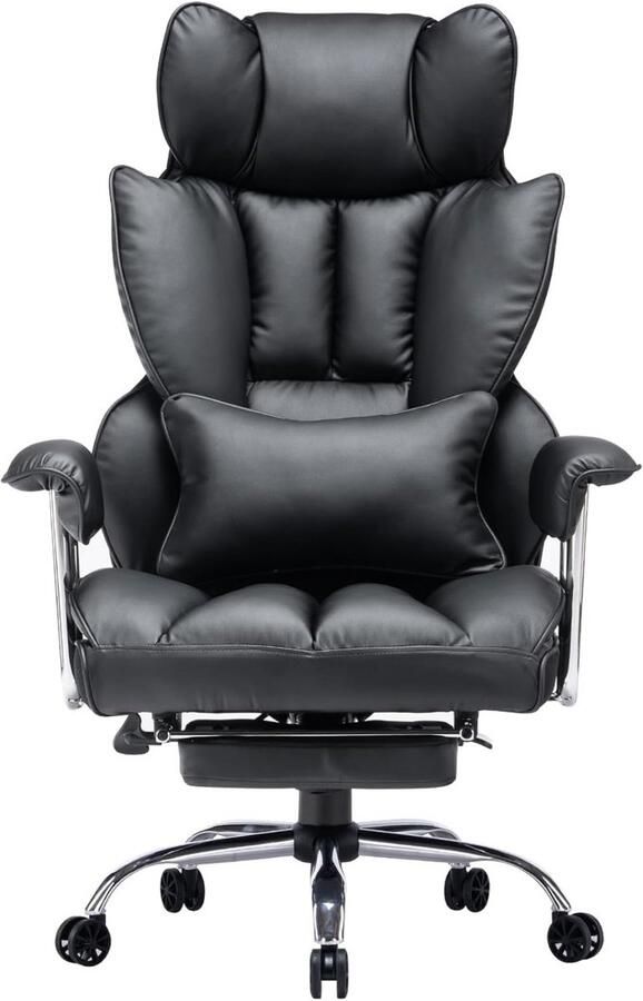 Efomao Luxe Ergonomische Bureaustoel Verstelbare kantoorstoel met hoofdsteun lendensteun en uitschuifbare voetsteun Game Gaming stoel van PU-leer Office Chair tot 200kg Zwart